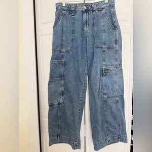 Women High Rise Cargo Jeans Wide Leg Denim Size 8/R